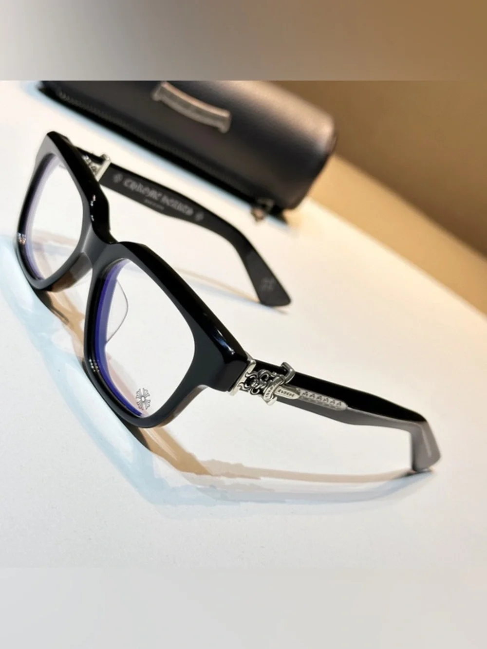 Chrome Hearts Black Glasses with Silver Accents